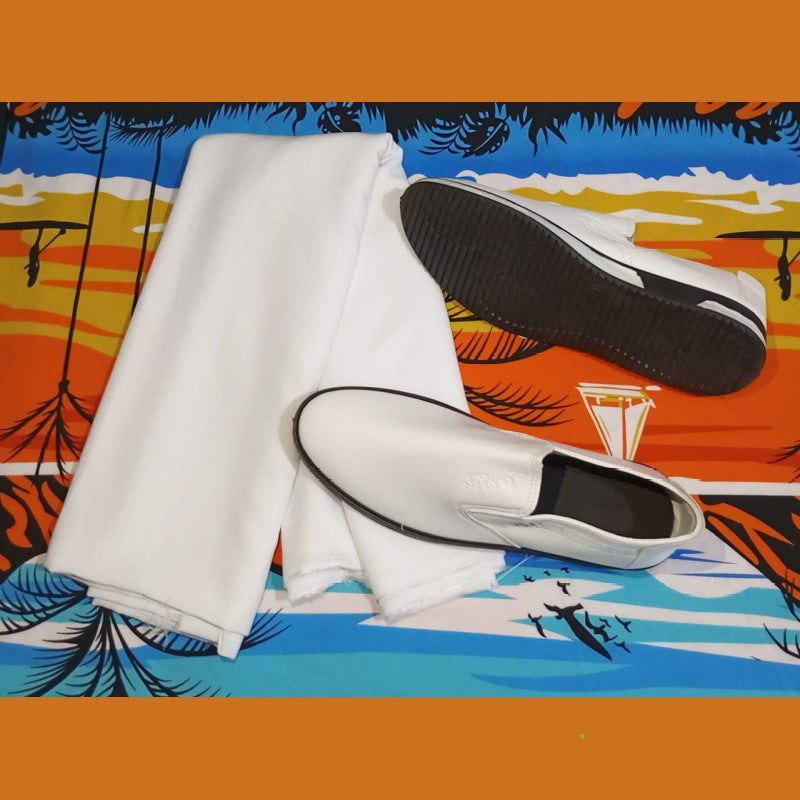 Loafers Leather Shoes - Slip-On + White Fabric For Shirt
