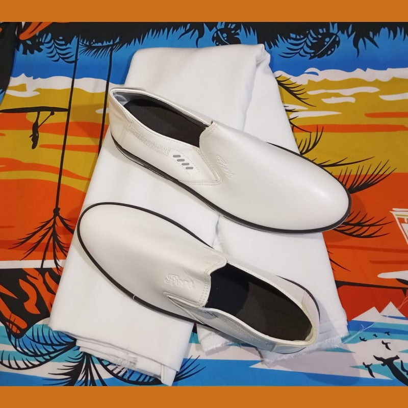 Loafers Leather Shoes - Slip-On + White Fabric For Shirt