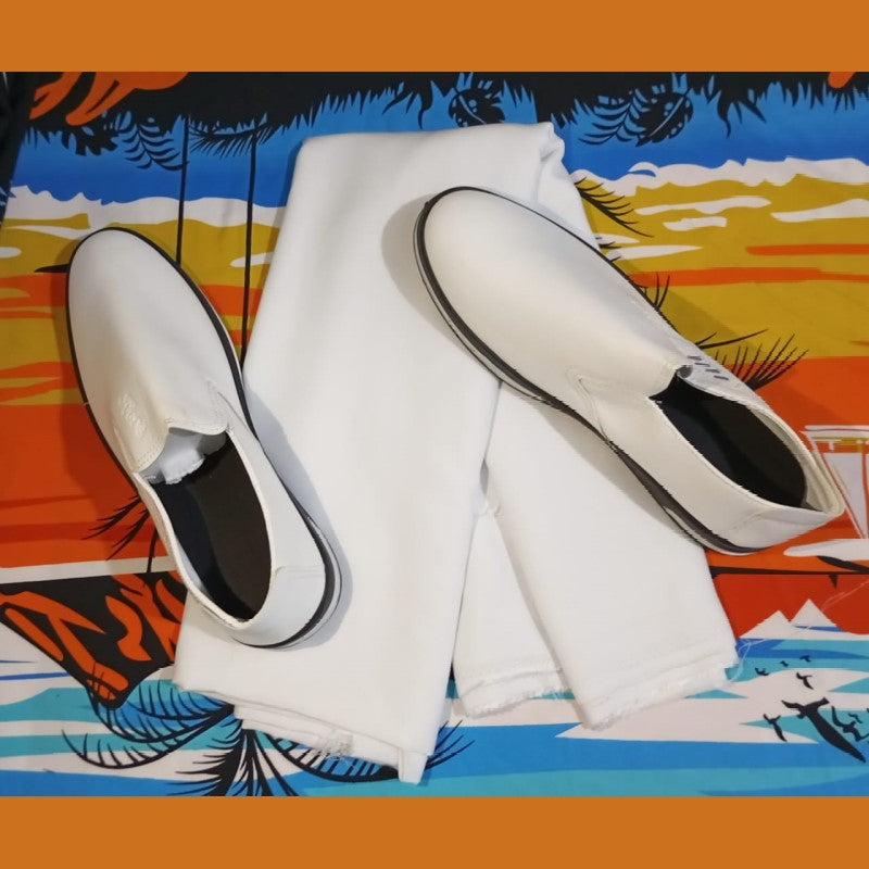Loafers Leather Shoes - Slip-On + White Fabric For Shirt
