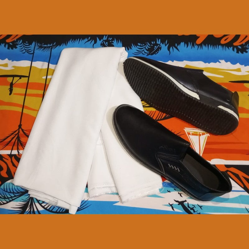 Loafers Leather Shoes (Black) - Slip-On + White Fabric For Shirt