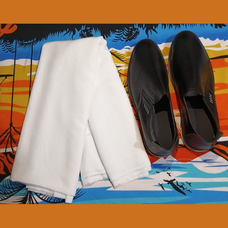 Loafers Leather Shoes (Black) - Slip-On + White Fabric For Shirt